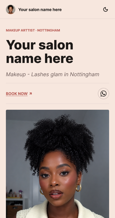 A beauty professional's Bookwan booking website
